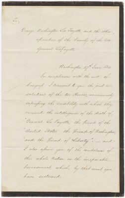 Message of Condolence to George Washington Lafayette and his Family, Signed by President Andrew Jackson