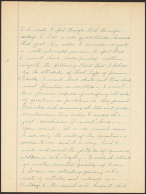Cornell University Orientation 100 term paper, "What I want from my education." 1944.