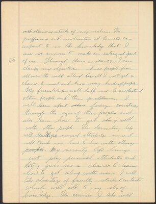 Cornell University Orientation 100 term paper, "What I want from my education." 1944.