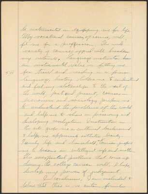 Cornell University Orientation 100 term paper, "What I want from my education." 1944.